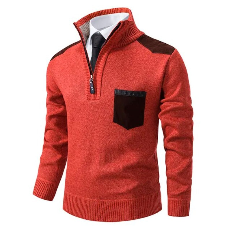 Men's Soft Knit Chest Pocket Quarter-Zip Jumper