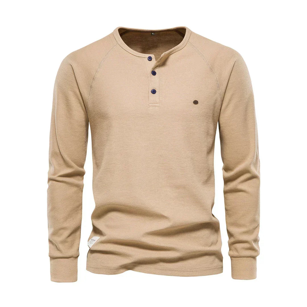 Men's Long Sleeve Buttoned Henley Top