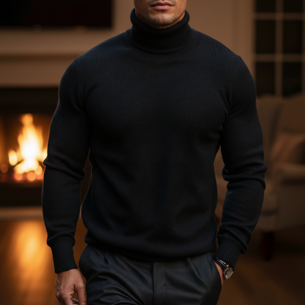 Men's Fine Knit Polo Neck Jumper
