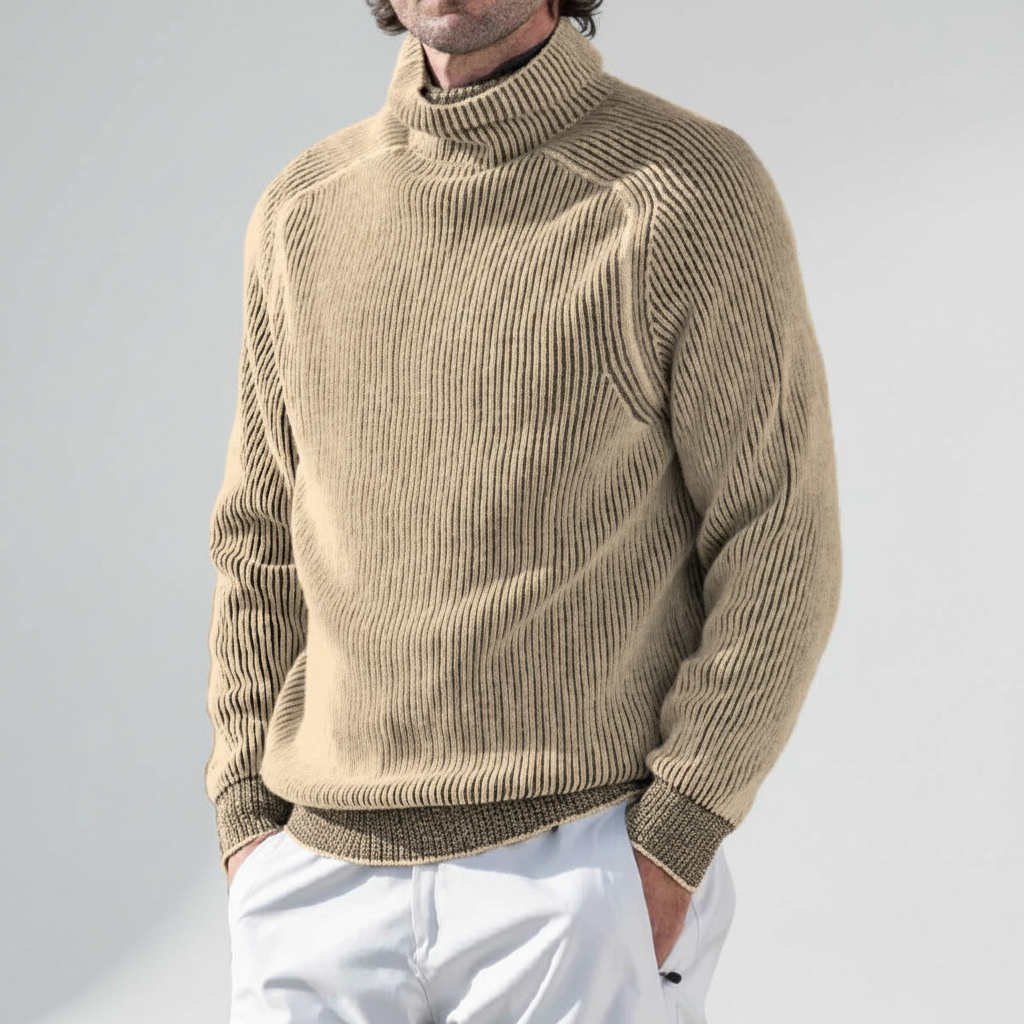 Men's Ribbed Raglan-Sleeve Polo Neck Pullover