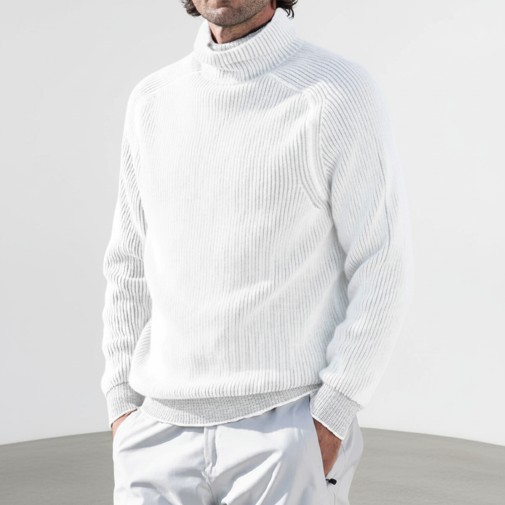 Men's Ribbed Raglan-Sleeve Polo Neck Pullover
