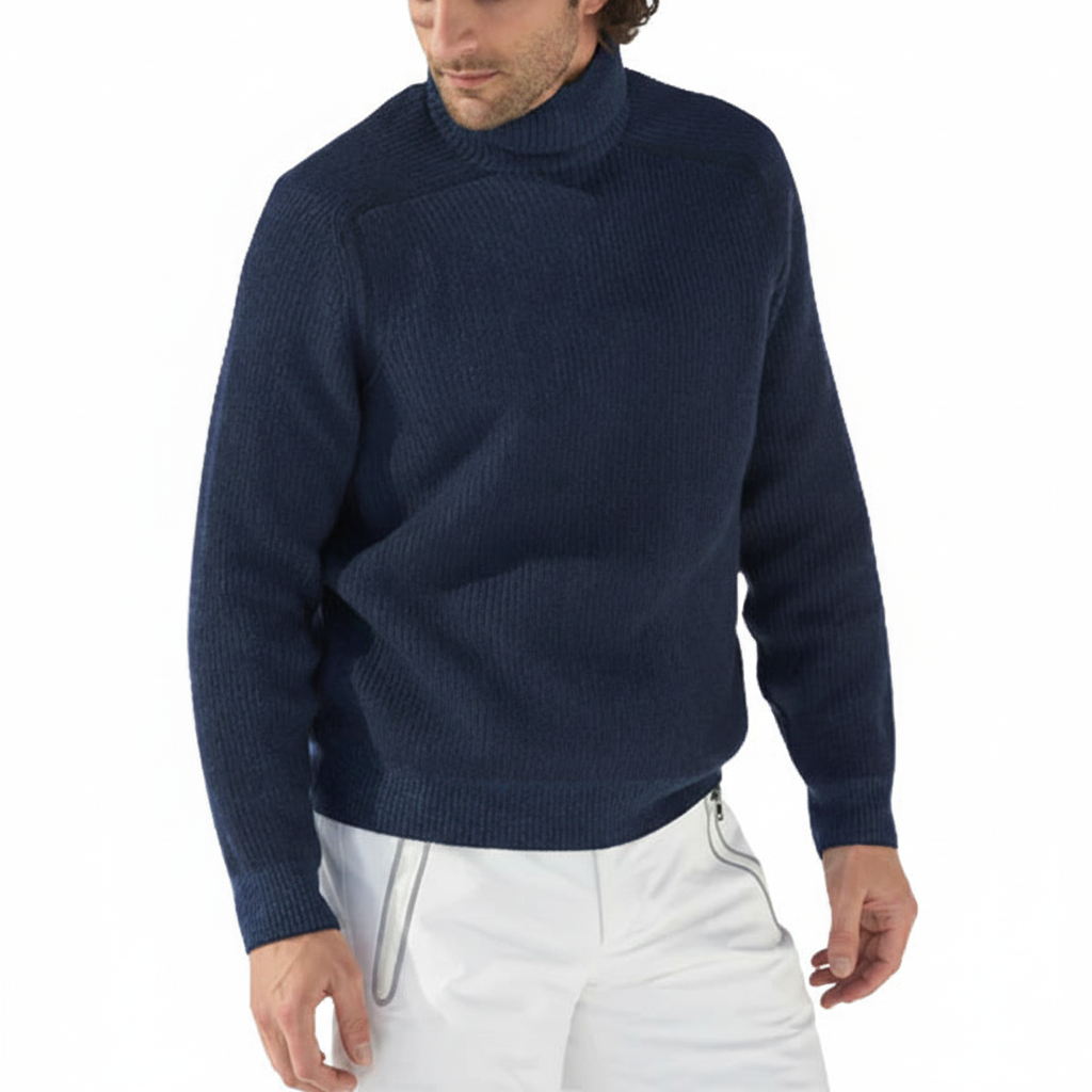 Men's Ribbed Raglan-Sleeve Polo Neck Pullover