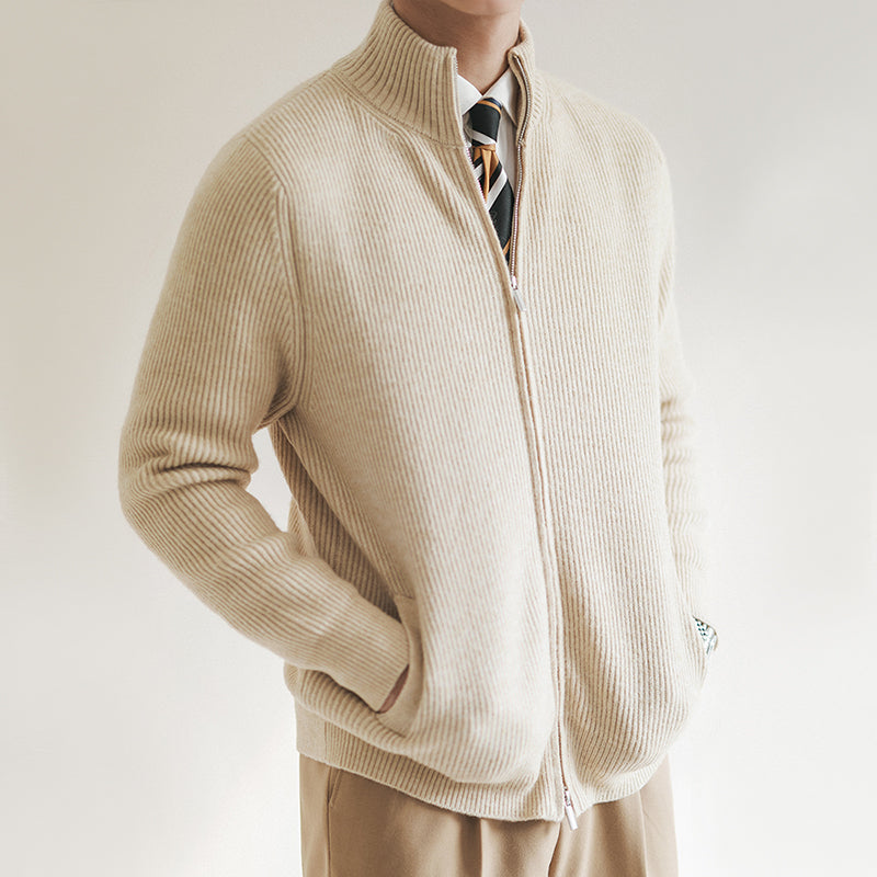 Men's Zip-Through Ribbed Knit Cardigan