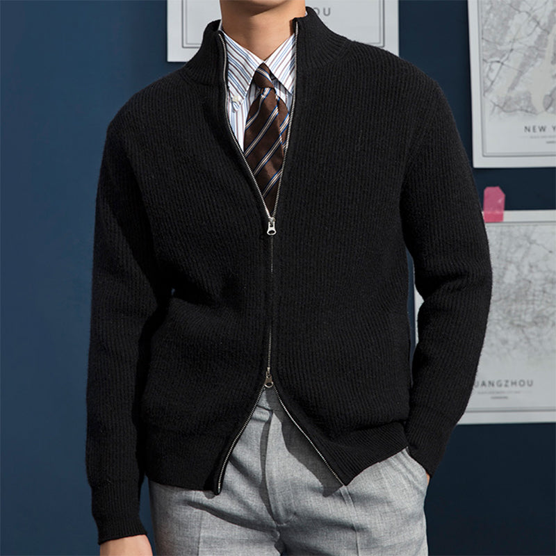 Men's Zip-Through Ribbed Knit Cardigan