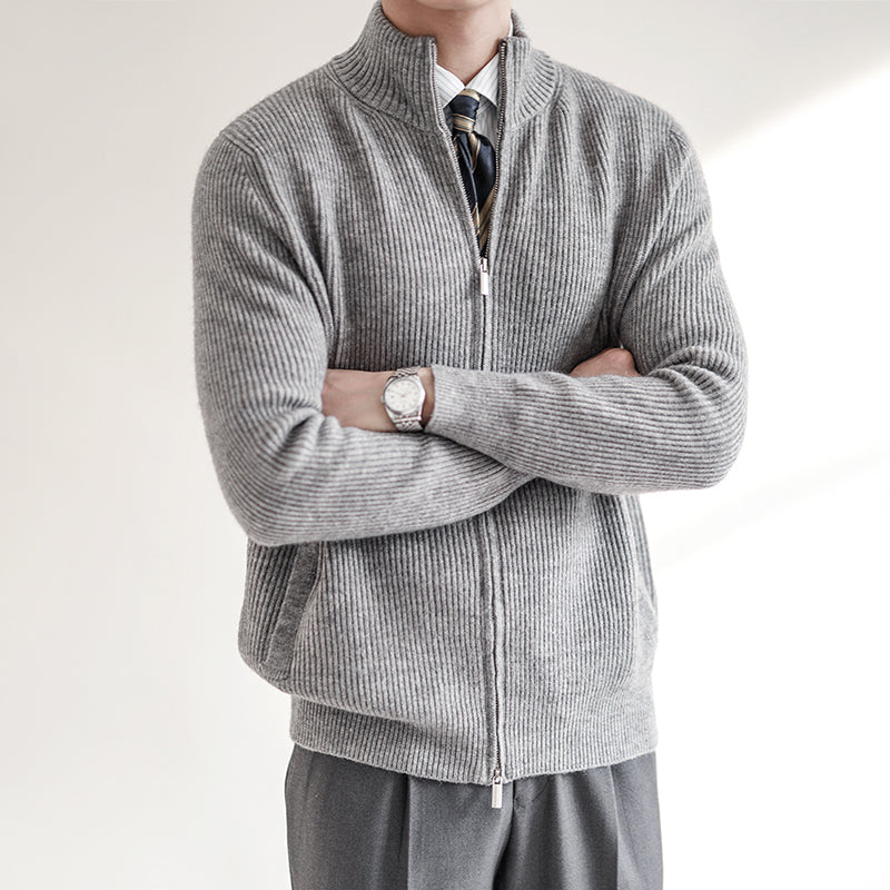Men's Zip-Through Ribbed Knit Cardigan