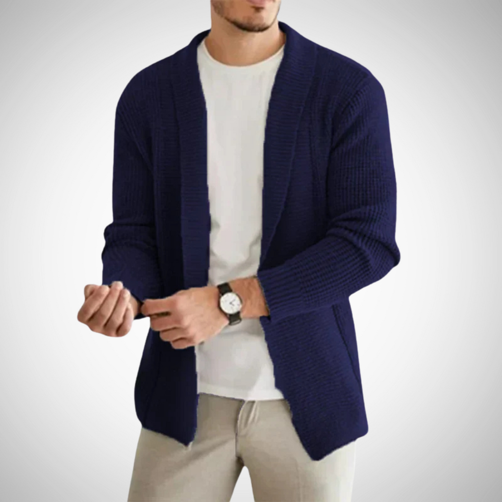 Men's Textured Shawl Collar Open-Front Knit Cardigan
