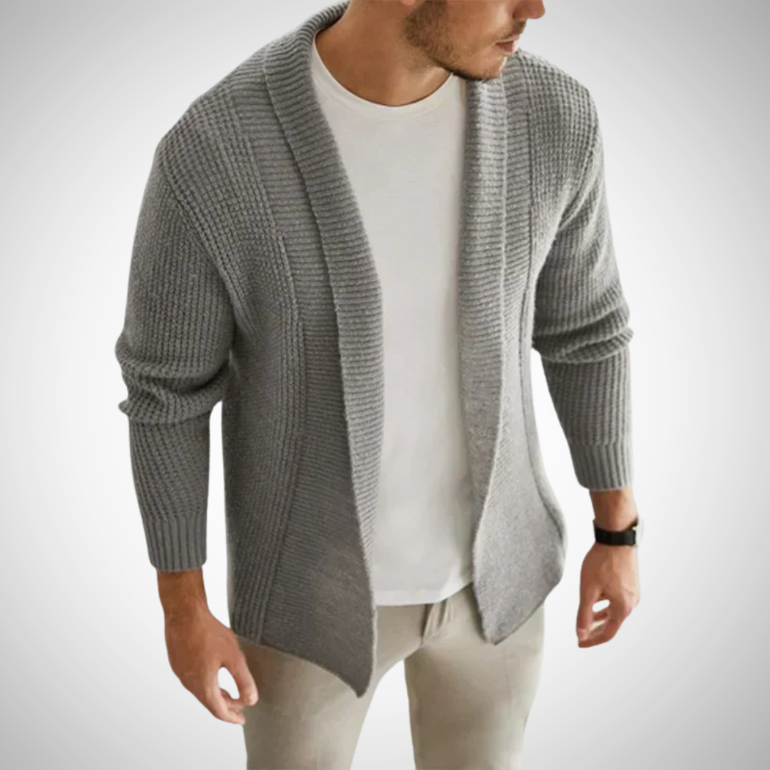 Men's Textured Shawl Collar Open-Front Knit Cardigan