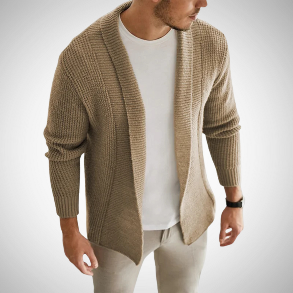 Men's Textured Shawl Collar Open-Front Knit Cardigan