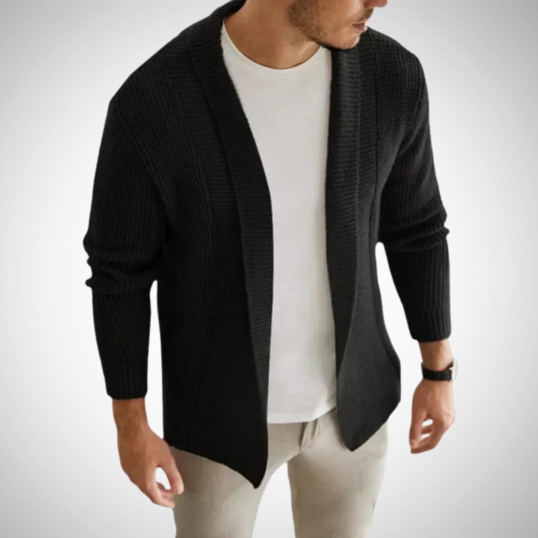 Men's Textured Shawl Collar Open-Front Knit Cardigan