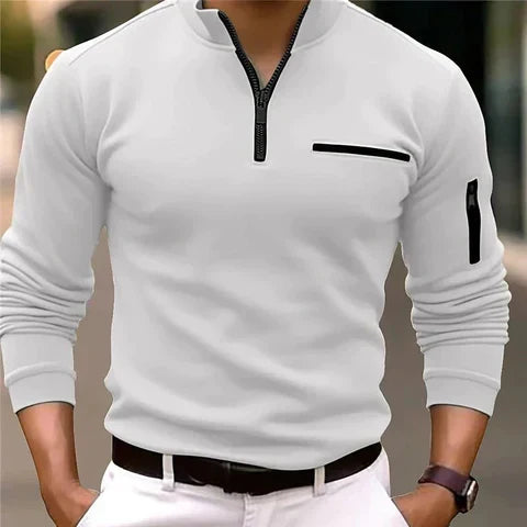 Men's Breathable Zip Knit Pullover with Pockets