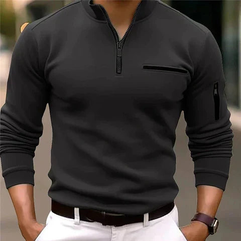 Men's Breathable Zip Knit Pullover with Pockets