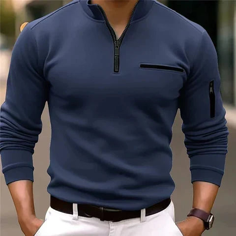 Men's Breathable Zip Knit Pullover with Pockets