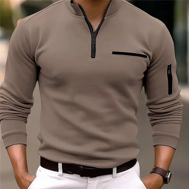 Men's Breathable Zip Knit Pullover with Pockets