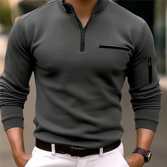 Men's Breathable Zip Knit Pullover with Pockets
