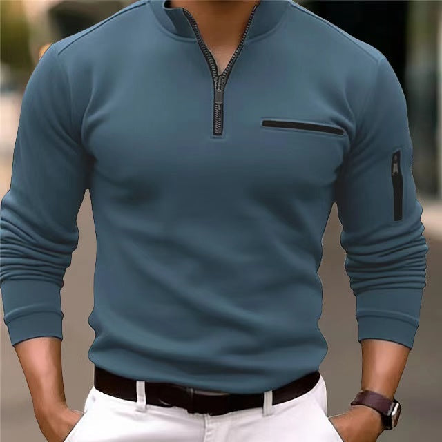 Men's Breathable Zip Knit Pullover with Pockets