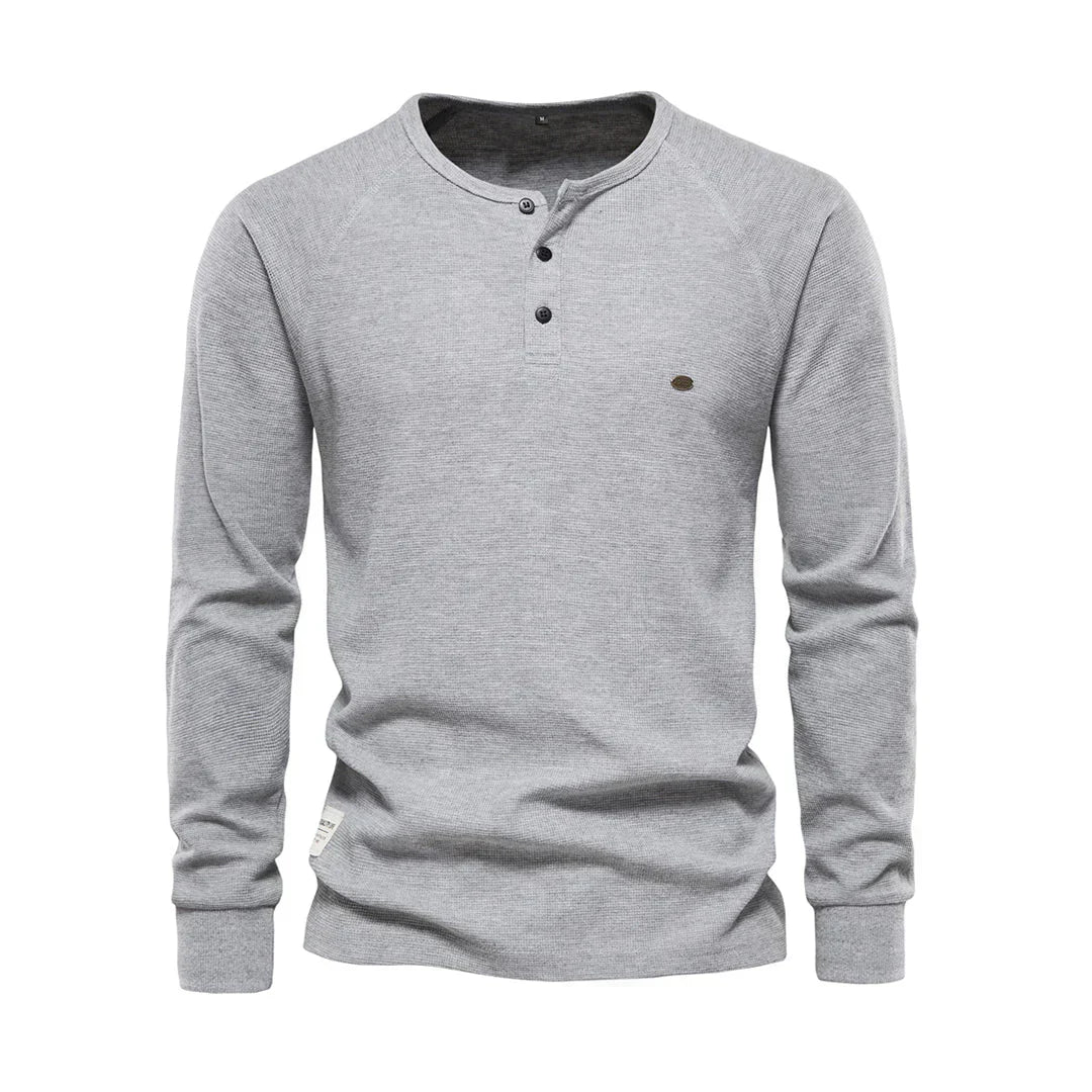 Men's Long Sleeve Buttoned Henley Top