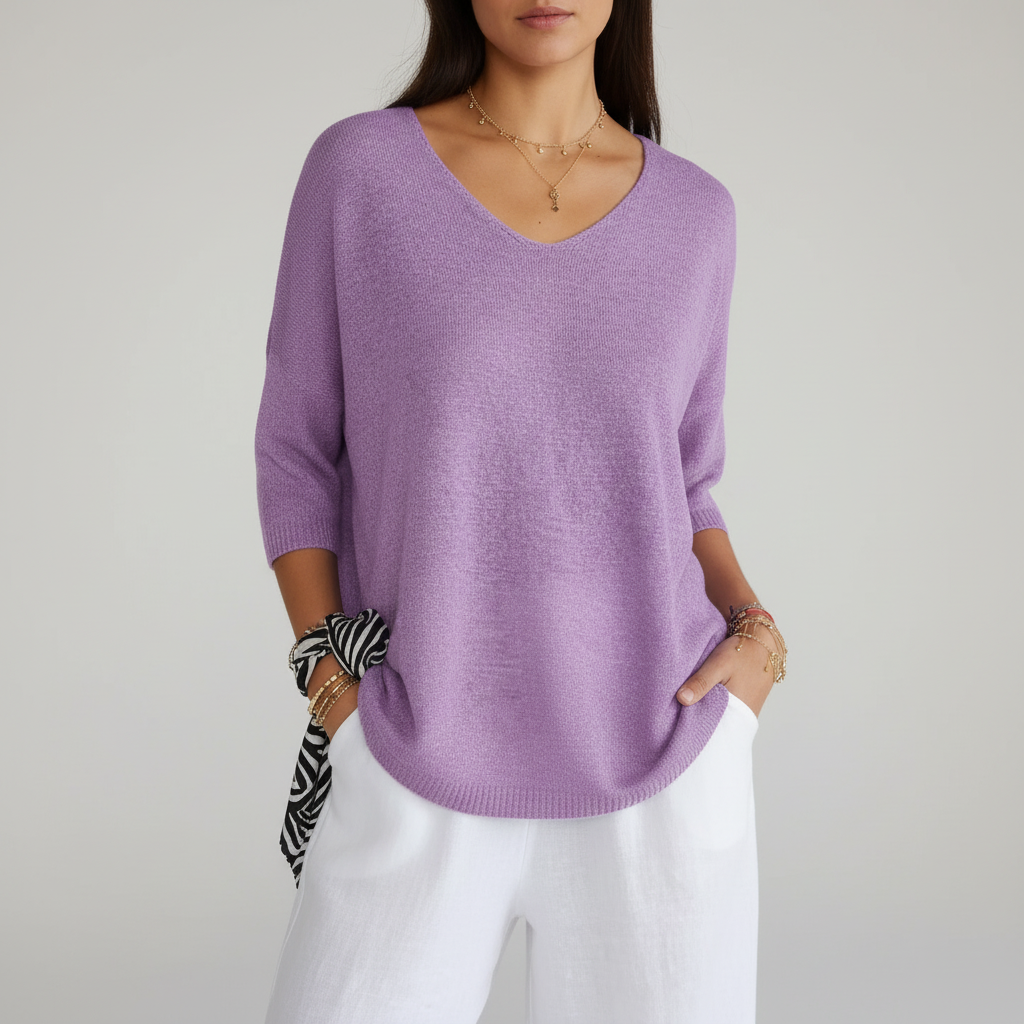 Women's Lightweight Relaxed V-Neck Knitted Top