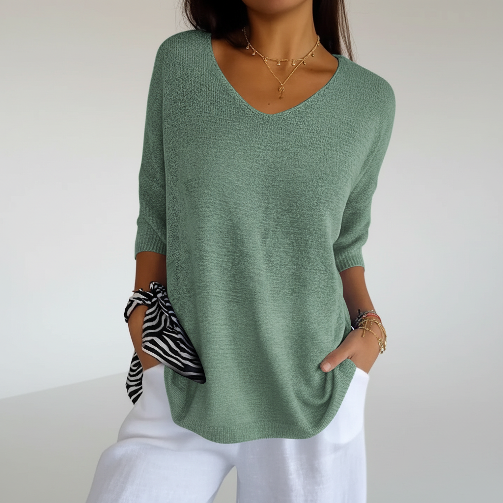 Women's Lightweight Relaxed V-Neck Knitted Top