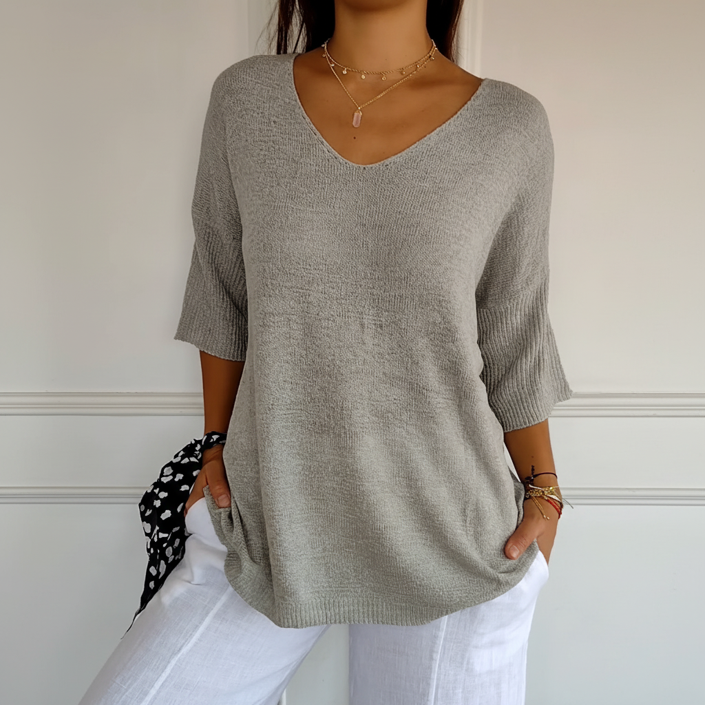 Women's Lightweight Relaxed V-Neck Knitted Top