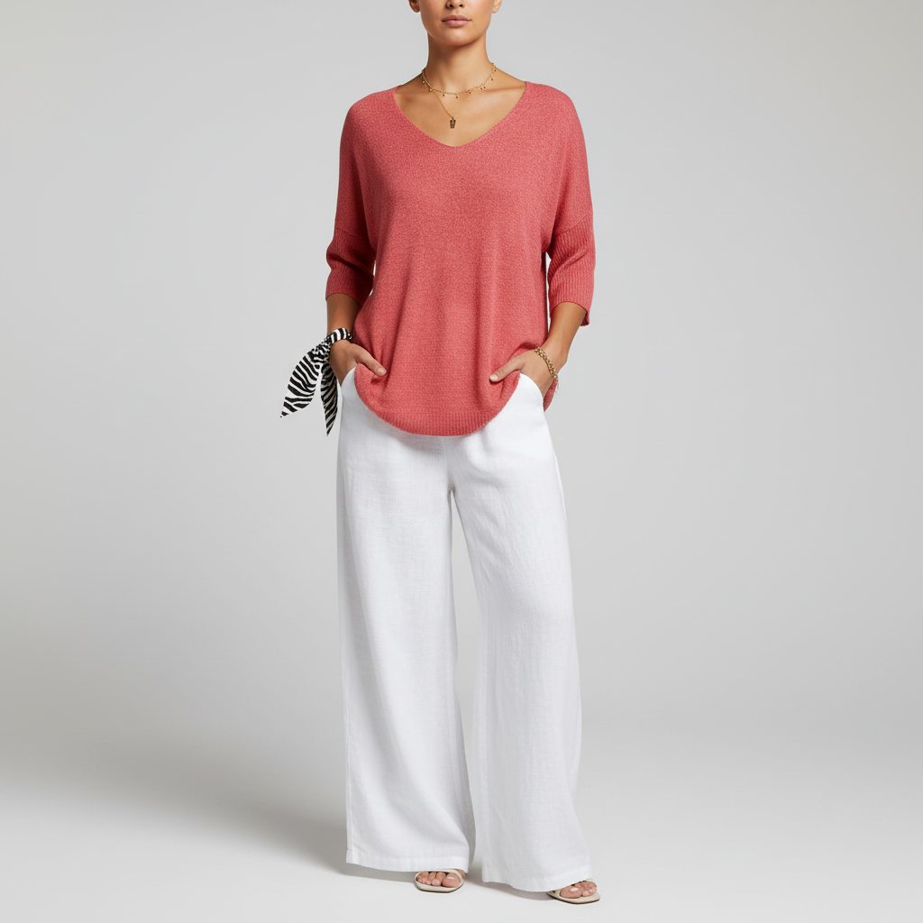 Women's Lightweight Relaxed V-Neck Knitted Top