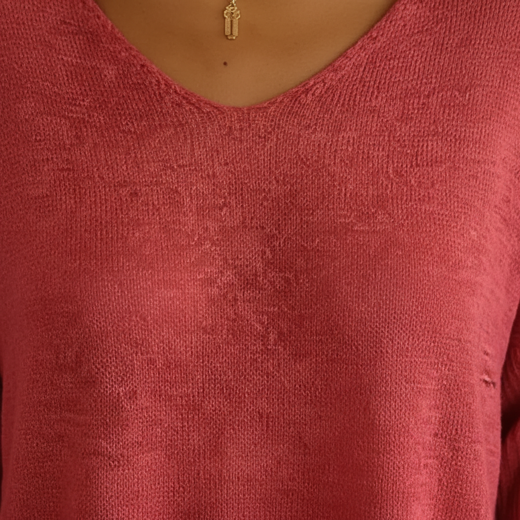 Women's Lightweight Relaxed V-Neck Knitted Top