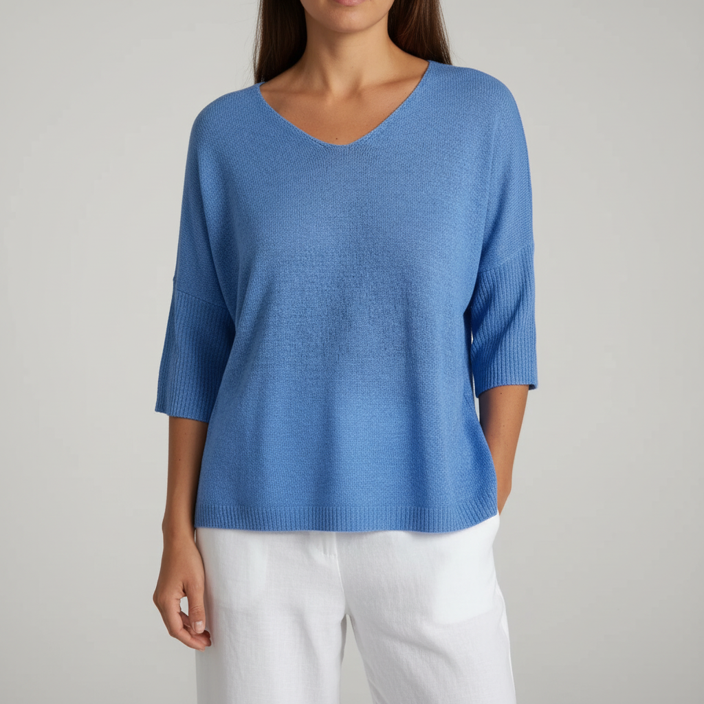 Women's Lightweight Relaxed V-Neck Knitted Top