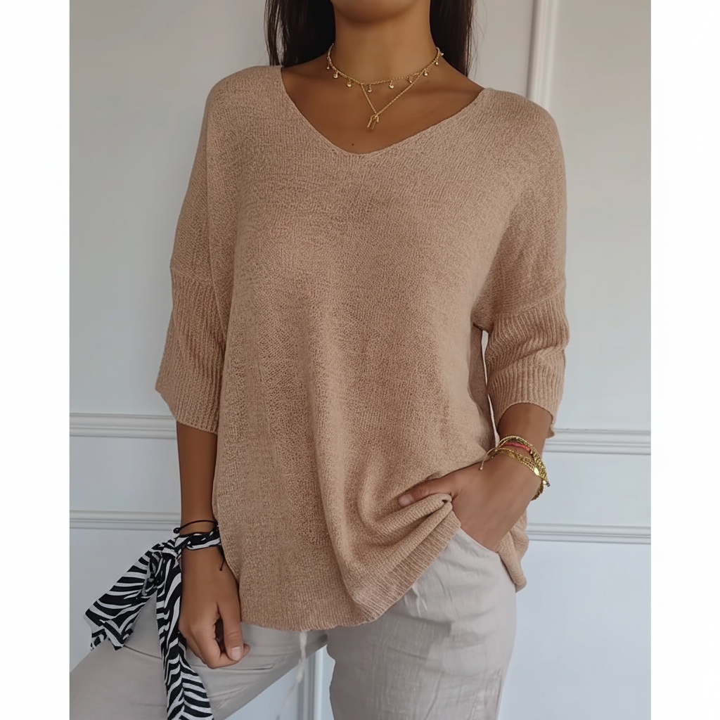 Women's Lightweight Relaxed V-Neck Knitted Top