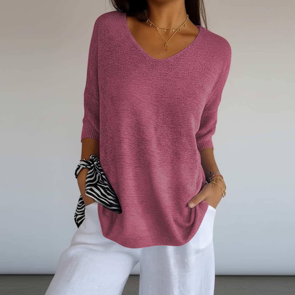 Women's Lightweight Relaxed V-Neck Knitted Top