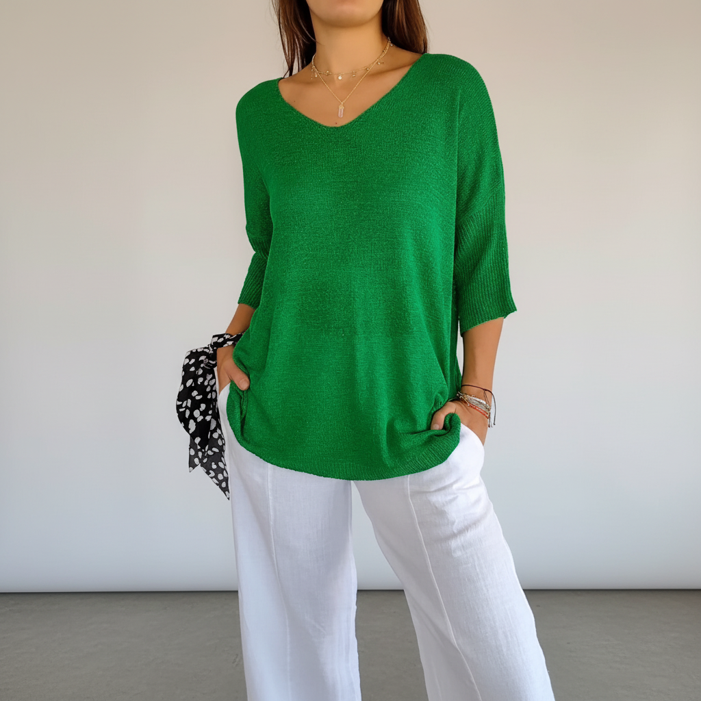 Women's Lightweight Relaxed V-Neck Knitted Top