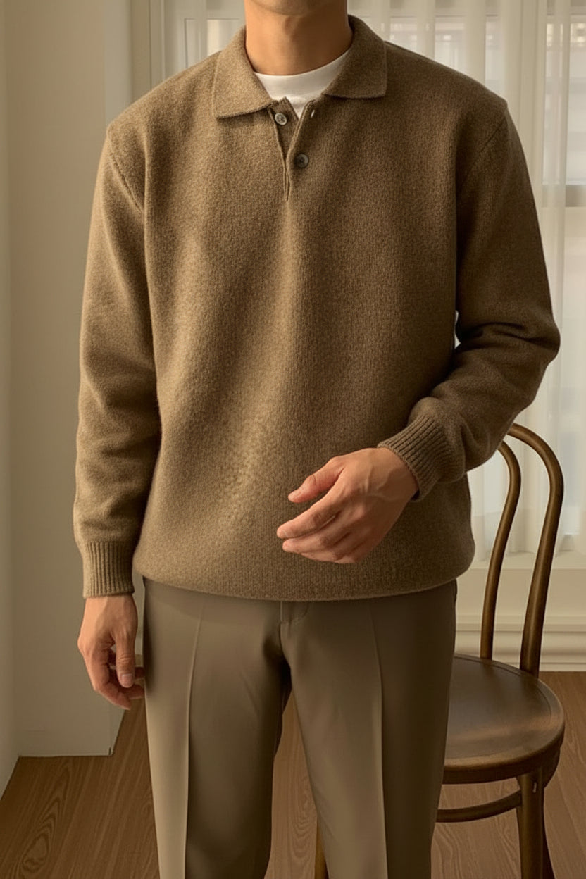 Men's Soft Knit Buttoned Polo Jumper