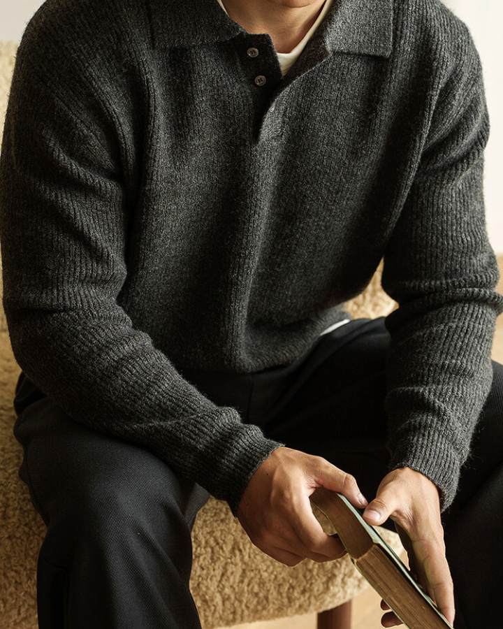 Men's Buttoned Ribbed Roll Neck Pullover