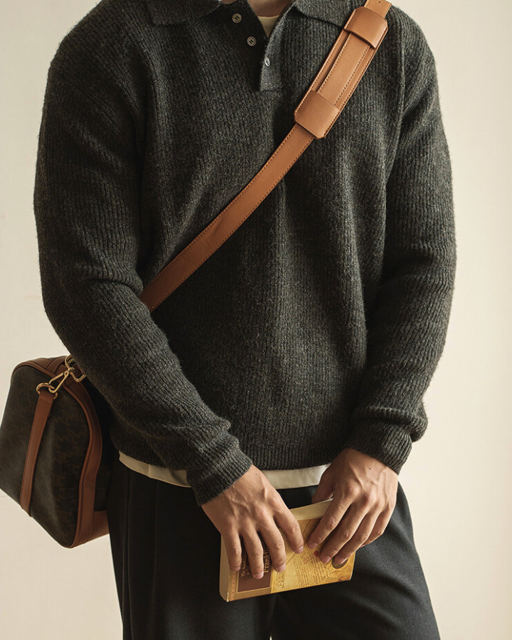 Men's Buttoned Ribbed Roll Neck Pullover