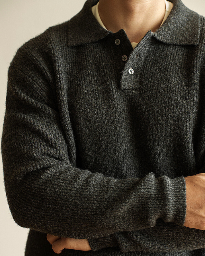Men's Buttoned Ribbed Roll Neck Pullover