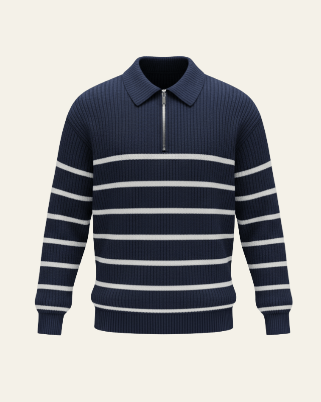 Men's Half-Zip Ribbed Polo Collar Pullover