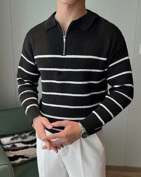 Men's Half-Zip Ribbed Polo Collar Pullover