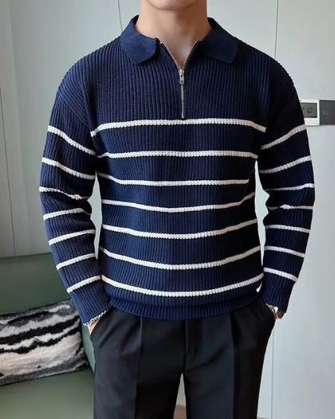 Men's Half-Zip Ribbed Polo Collar Pullover