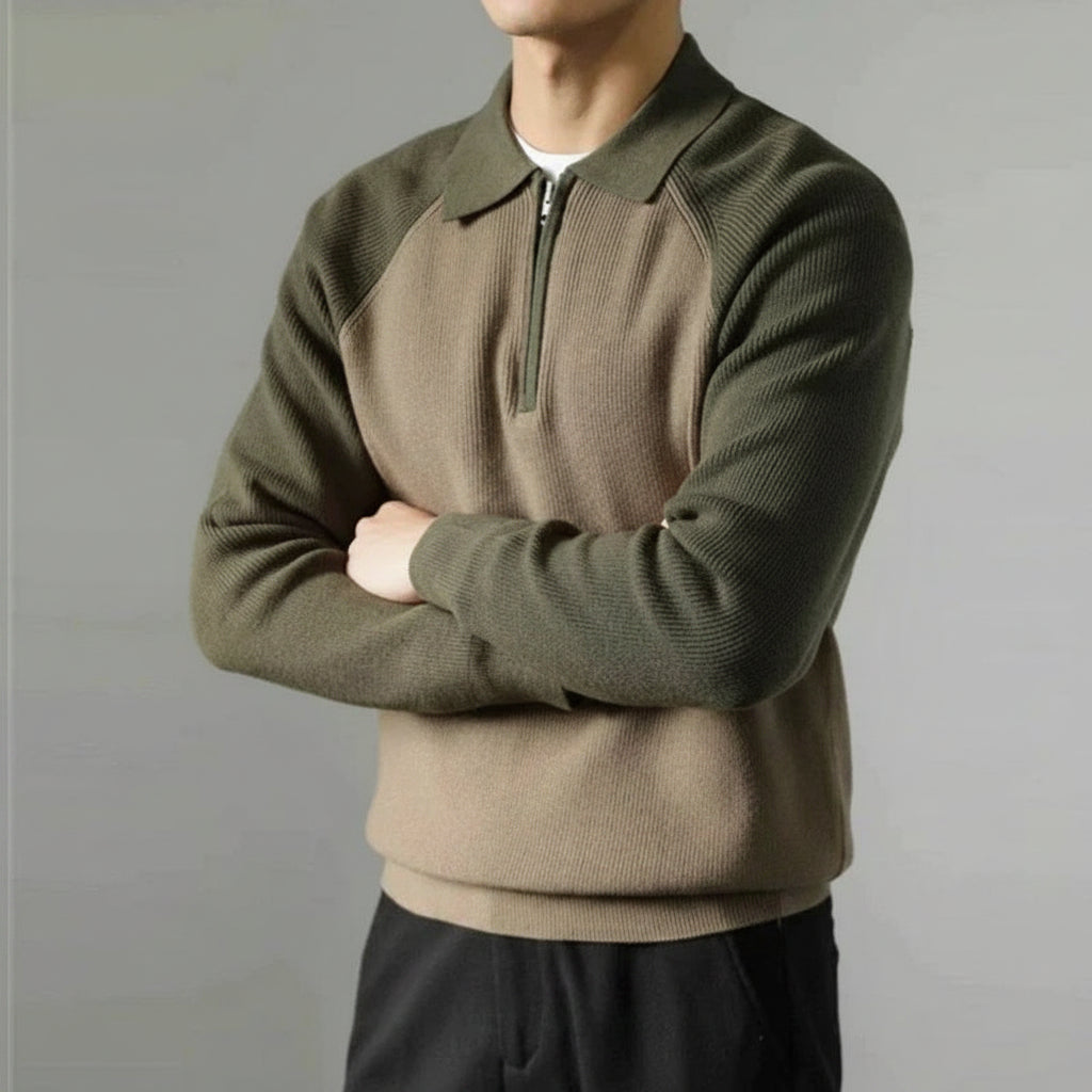 Men's Knitted Zip Neck Polo Pullover