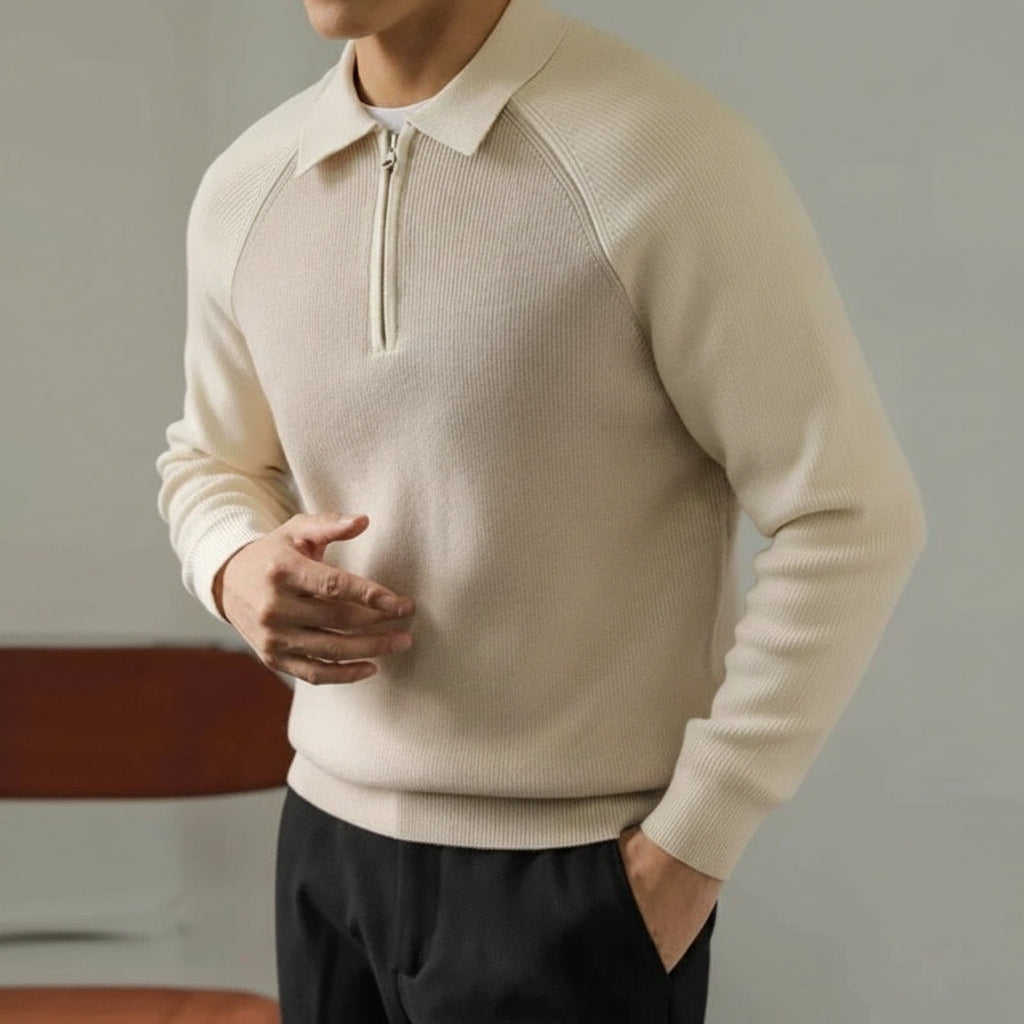 Men's Knitted Zip Neck Polo Pullover