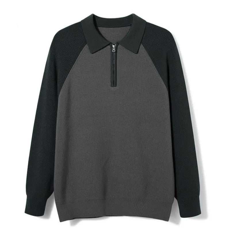 Men's Knitted Zip Neck Polo Pullover