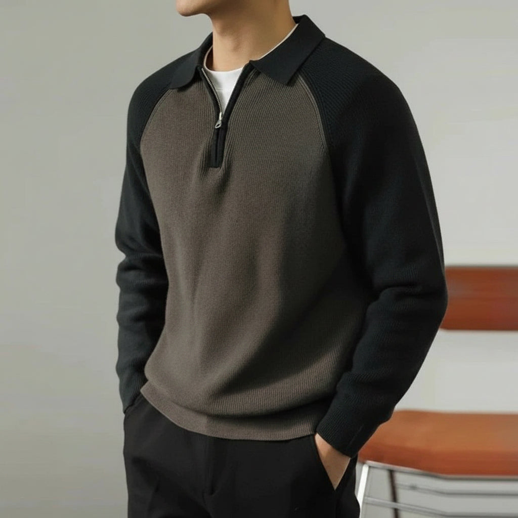 Men's Knitted Zip Neck Polo Pullover