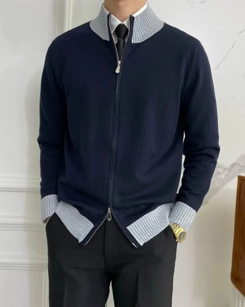 Men's Full-Zip Knitted Cardigan with Stand Collar