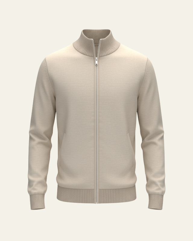 Men's Full-Zip Knitted Cardigan with Stand Collar