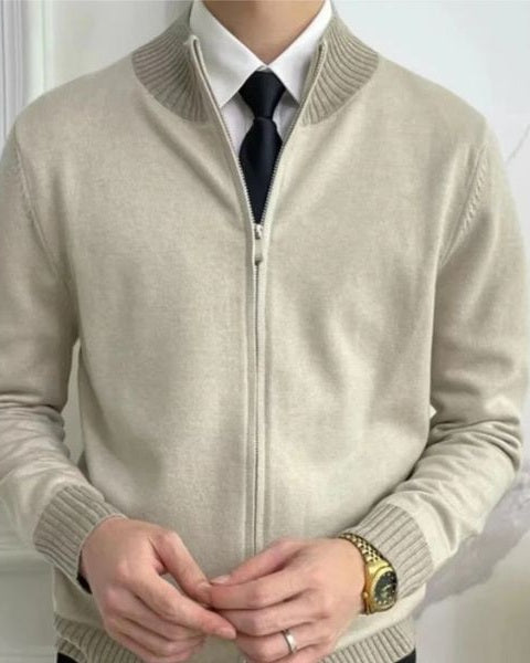 Men's Full-Zip Knitted Cardigan with Stand Collar