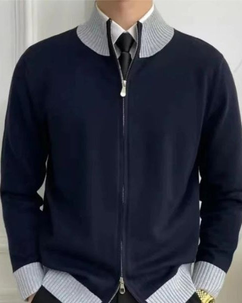 Men's Full-Zip Knitted Cardigan with Stand Collar
