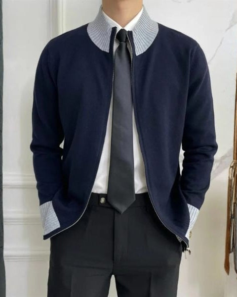 Men's Full-Zip Knitted Cardigan with Stand Collar
