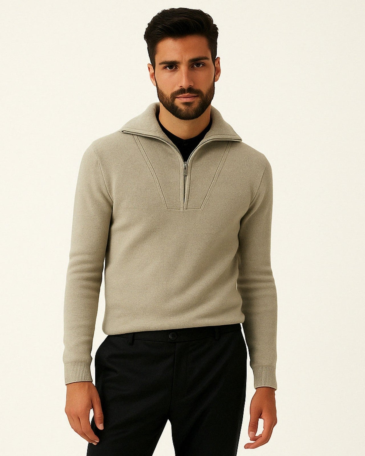 Men's Half-Zip Ribbed Stand Collar Pullover