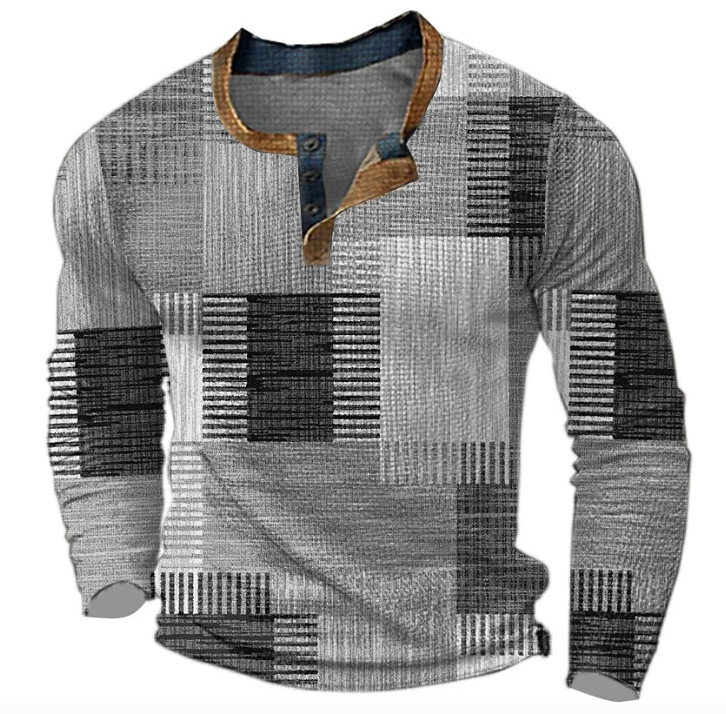 Men's Long Sleeve Knitted Henley Top
