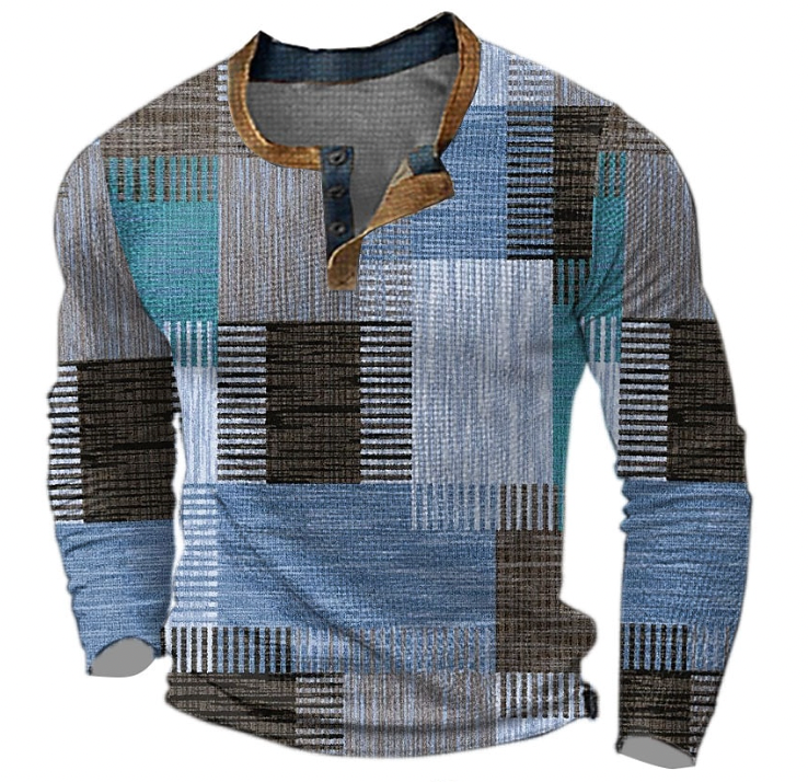 Men's Long Sleeve Knitted Henley Top