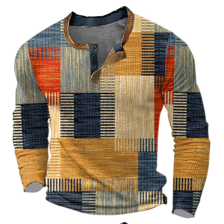 Men's Long Sleeve Knitted Henley Top