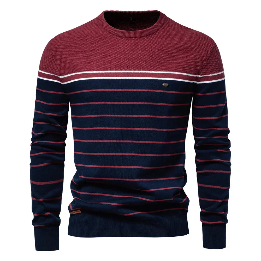 Men's Printed Ribbed Knit Crew Neck Jumper